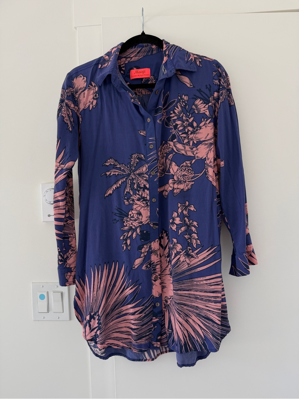 Maaji Navy and Pink Tropical Button-Up Shirt